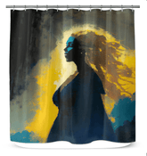 SurArt 66 shower curtain displaying its unique and artistic design in a bathroom setting